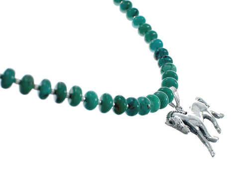 Navajo Turquoise Bead Necklace And Sterling Silver Horse Pendant Set NX11661